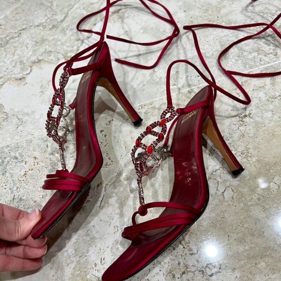 Stuart Weitzman Light Show Ruby Satin Crystal Dress Heel - Picture 3 of 7